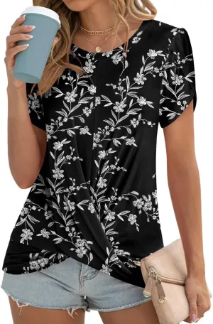 Womens 2025 Summer Tops Casual Twist Front Blouses Short Sleeve Tshirts Fitting Tunic S-3XL