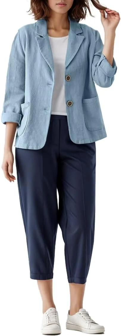 Women's Blazer Jackets Cotton Linen Casual Loose Long Sleeve