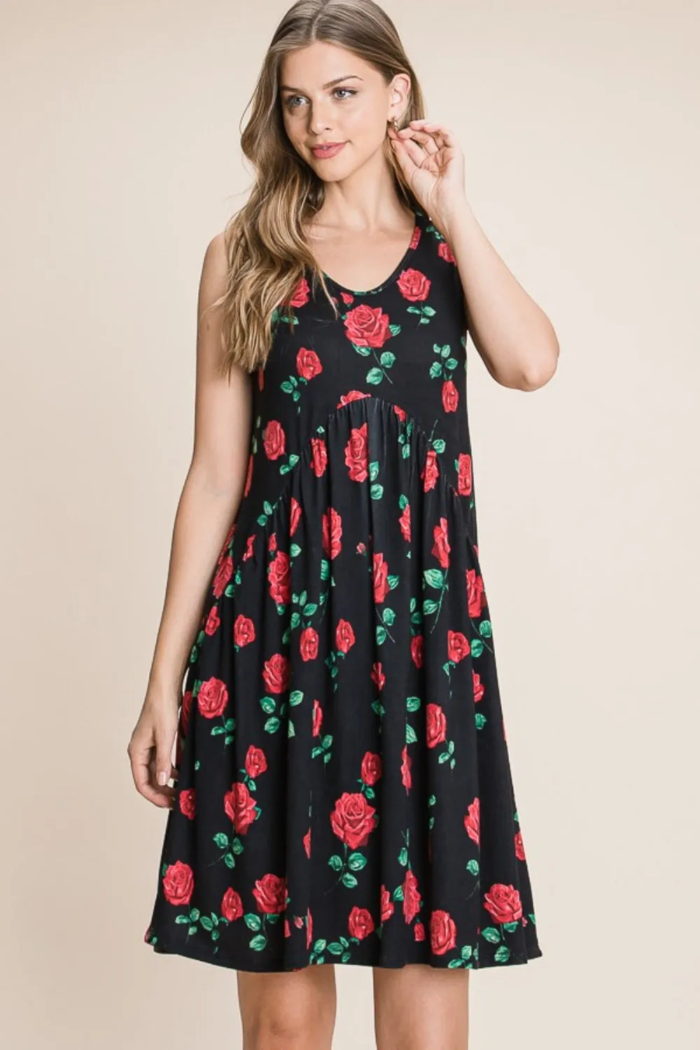 Women's BOMBOM Floral Ruched Tank Dress