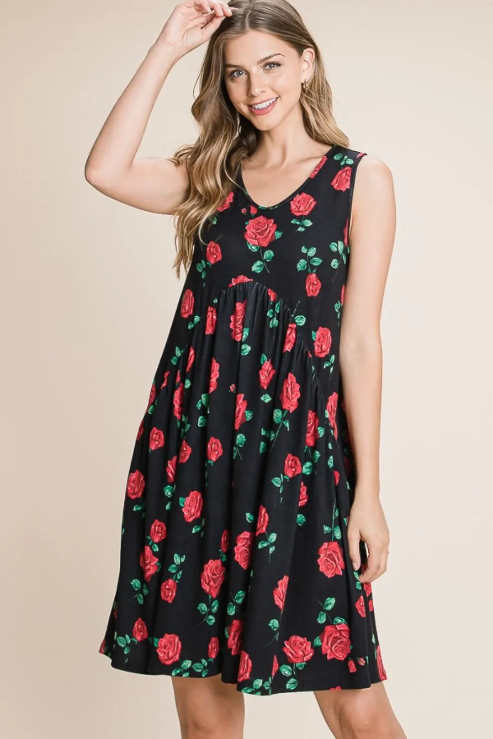 Women's BOMBOM Floral Ruched Tank Dress