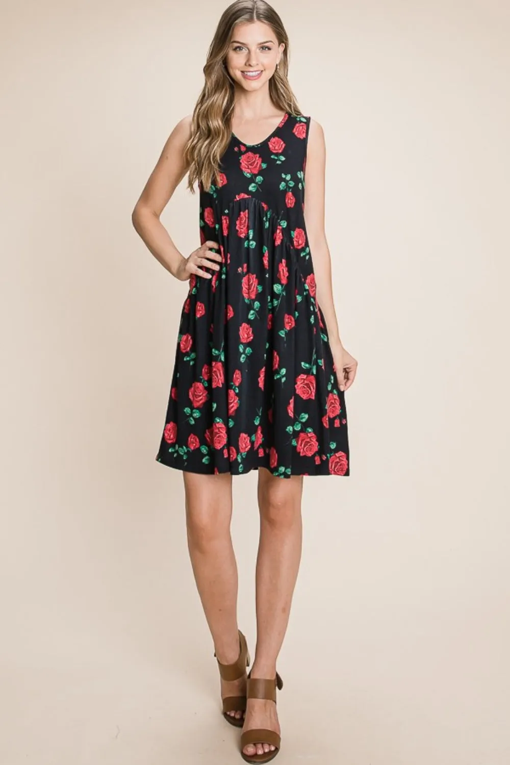 Women's BOMBOM Floral Ruched Tank Dress