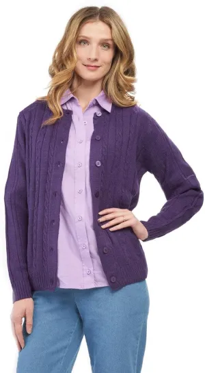 Women's Button Front Cable Knit Cardigan- in Soft,Lightweight Acrylic in 5 Colors and Plus Sizes and Easy to Maintain Option