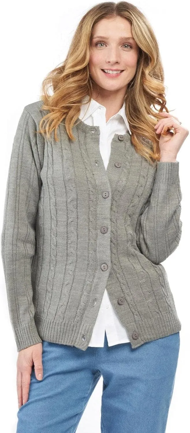 Women's Button Front Cable Knit Cardigan- in Soft,Lightweight Acrylic in 5 Colors and Plus Sizes and Easy to Maintain Option