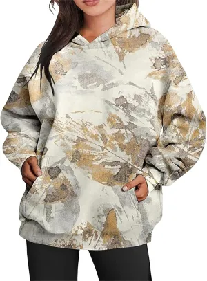 Womens Camo Hoodie Oversized Hooded Sweatshirt Long Sleeve Sweatshirts Leaf Print Hoodie Casual Pullover