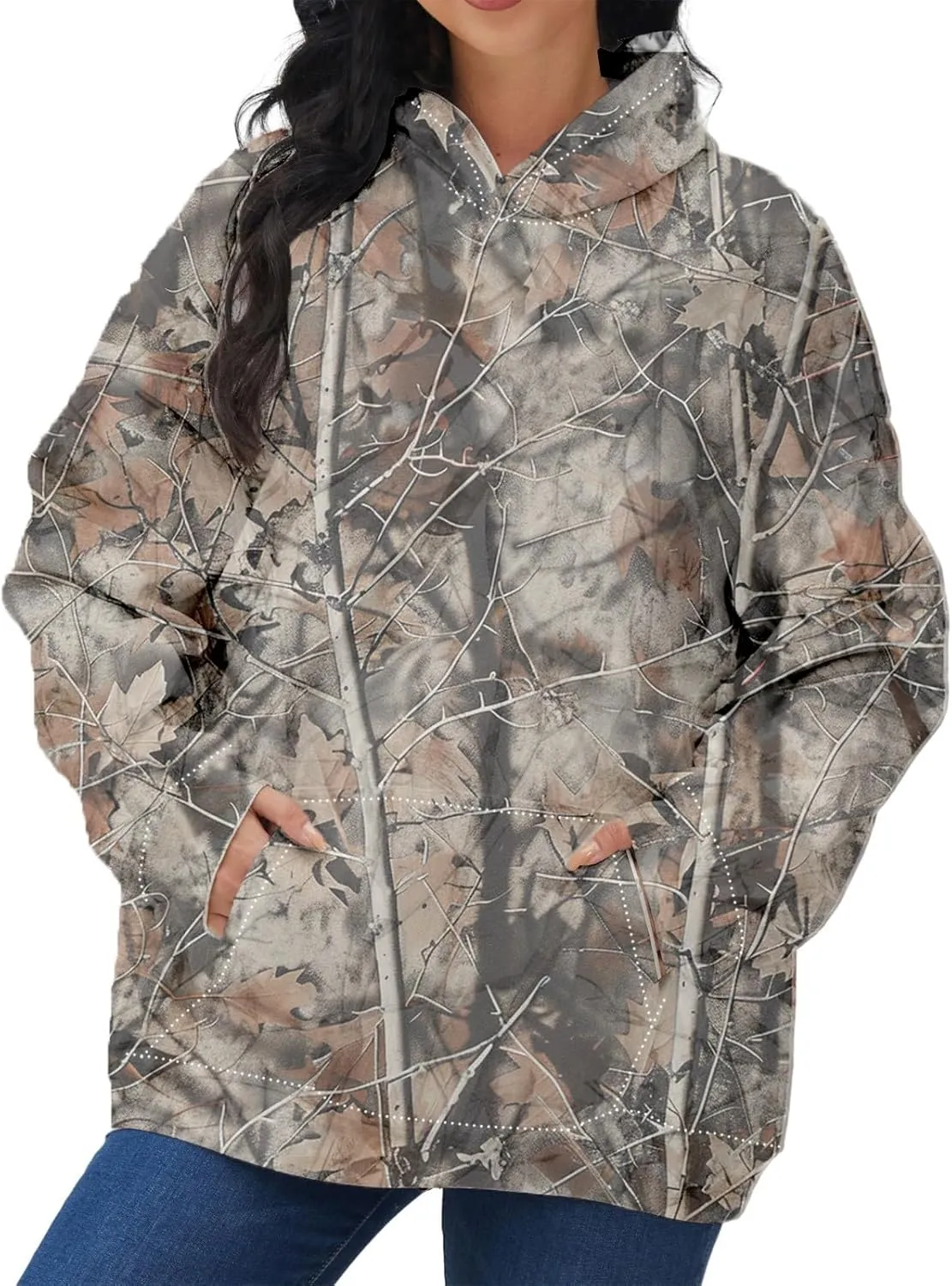 Womens Camo Hoodies Maple Leaf Print Oversized Hooded Sweatshirt Fleece Pullover Sweatshirts Long Sleeve with Pocket