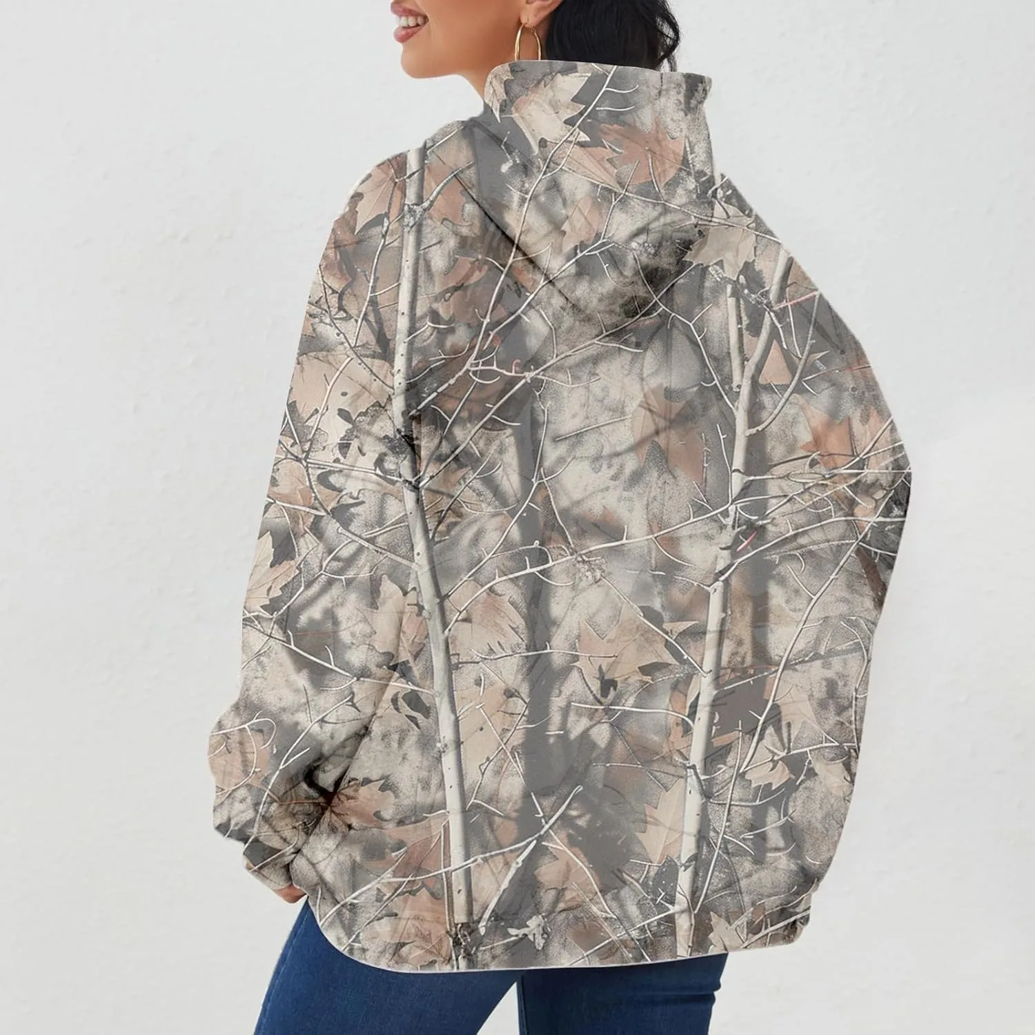 Womens Camo Hoodies Maple Leaf Print Oversized Hooded Sweatshirt Fleece Pullover Sweatshirts Long Sleeve with Pocket