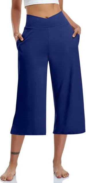 Womens Capri Pants 2025 Summer Casual High Waist Pants Loose Comfy Trendy Dressy Cropped Trouser Athletic Gym Workout