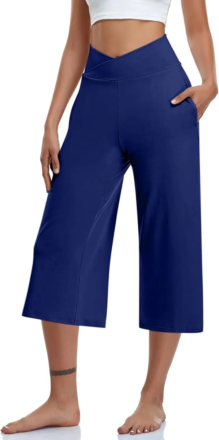 Womens Capri Pants 2025 Summer Casual High Waist Pants Loose Comfy Trendy Dressy Cropped Trouser Athletic Gym Workout
