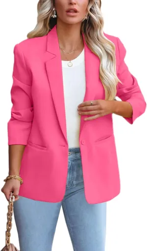 Women's Casual Blazer 2024 Spring Open Front Button Business Office Blazer Lapel with Pockets