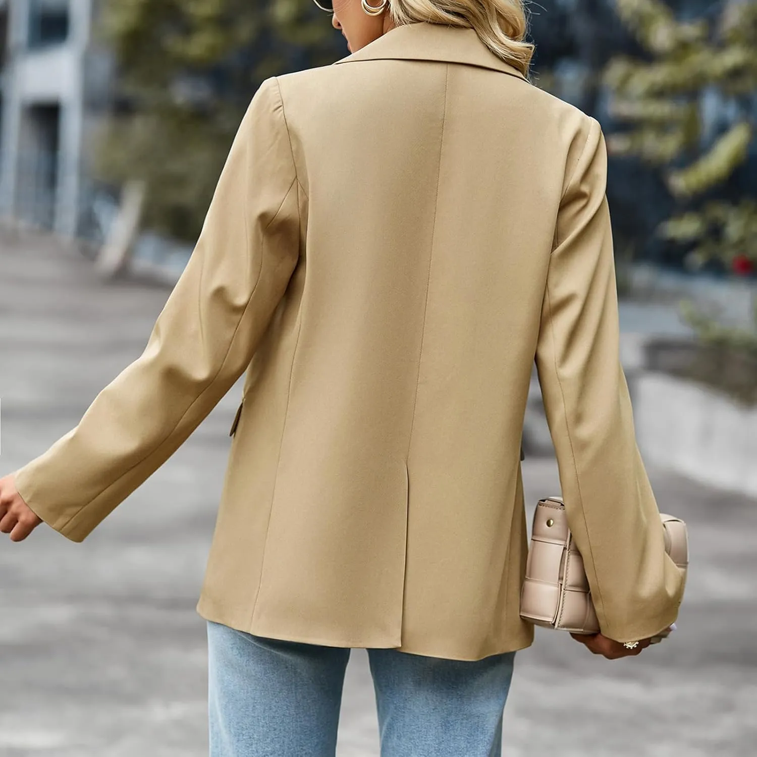 Women's Casual Blazer 2024 Spring Open Front Button Business Office Blazer Lapel with Pockets