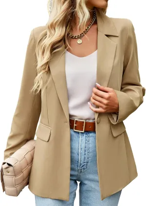 Women's Casual Blazer 2024 Spring Open Front Button Business Office Blazer Lapel with Pockets