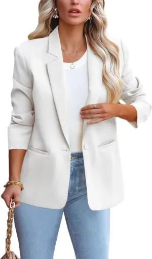 Women's Casual Blazer 2024 Spring Open Front Button Business Office Blazer Lapel with Pockets