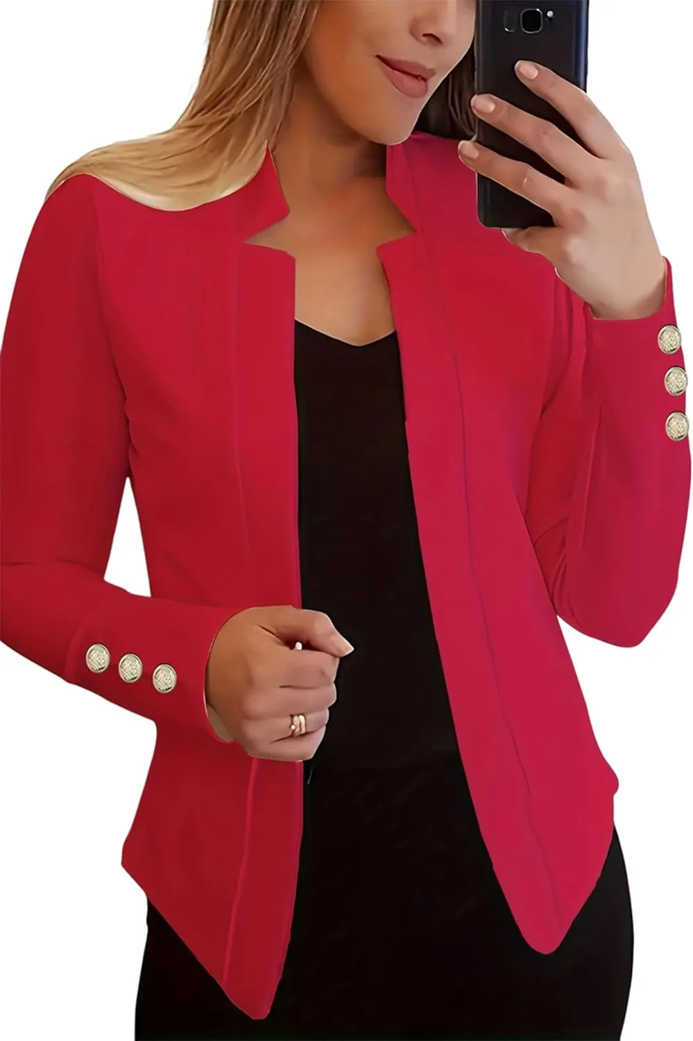 Womens Casual Business Autumn Blazers Button Lapel Suits Open Front Solid Color Jackets