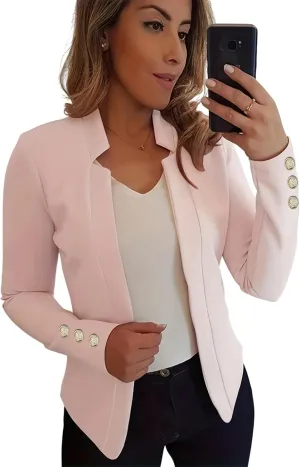 Womens Casual Business Autumn Blazers Button Lapel Suits Open Front Solid Color Jackets