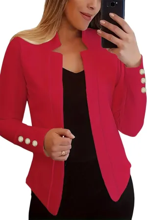 Womens Casual Business Autumn Blazers Button Lapel Suits Open Front Solid Color Jackets