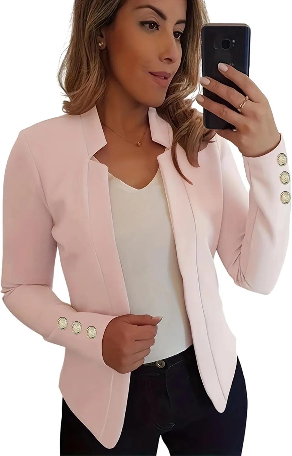 Womens Casual Business Autumn Blazers Button Lapel Suits Open Front Solid Color Jackets