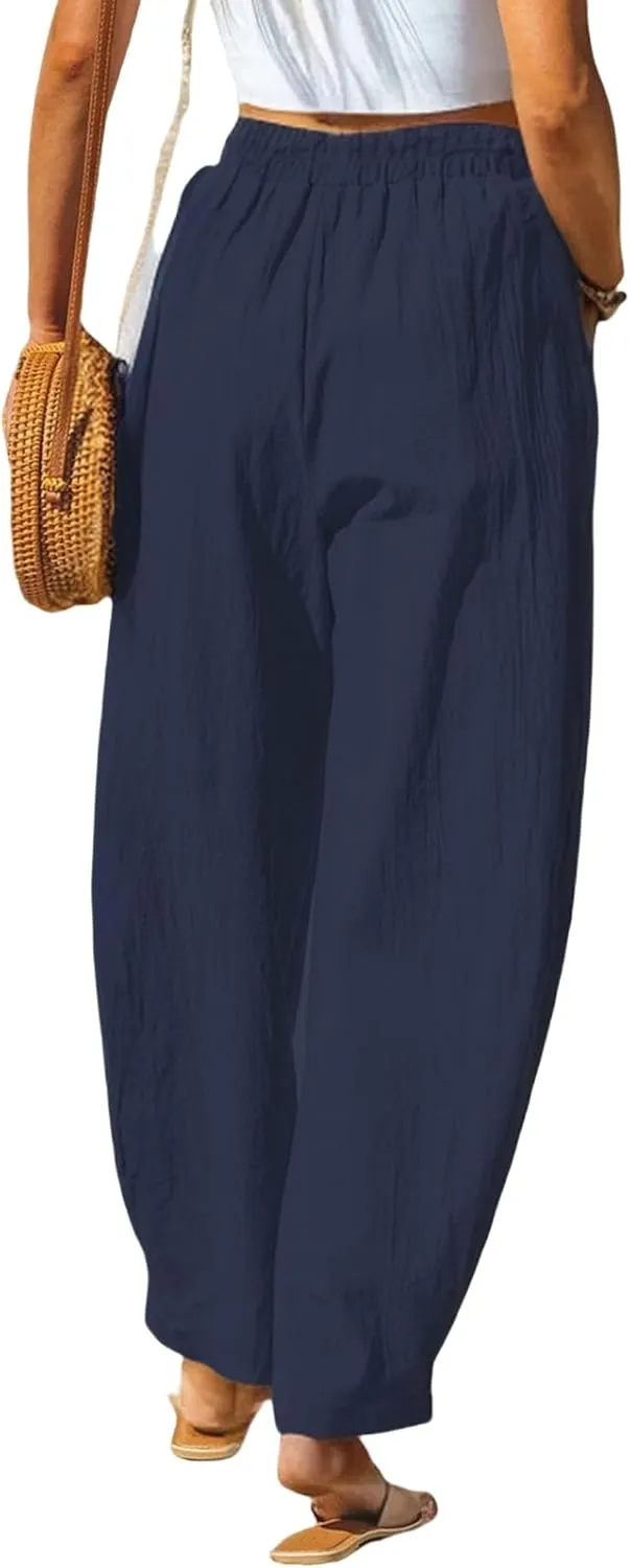 Womens Casual Cotton Linen Pants Summer Lightweight High Waisted Elastic Pants Workout Lounge Trousers 2025