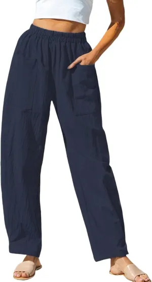 Womens Casual Cotton Linen Pants Summer Lightweight High Waisted Elastic Pants Workout Lounge Trousers 2025