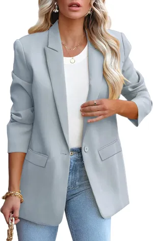 Womens Casual Loose Blazers Long Sleeve Pockets Work Office Jacket Blazer