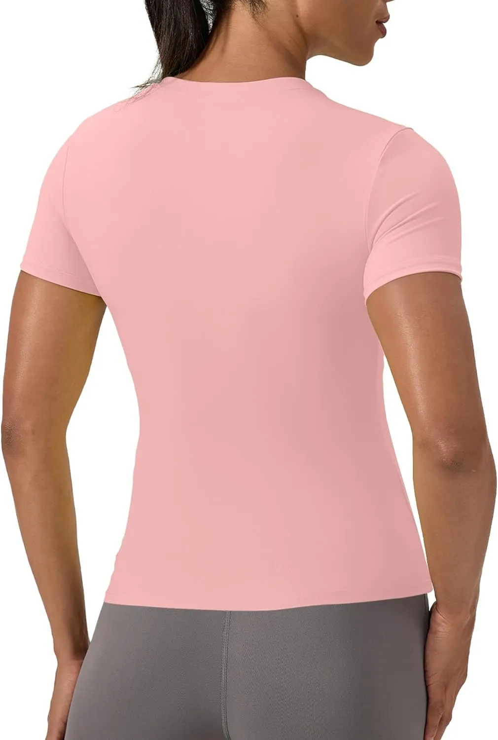 Women's Compression Shirts Short Sleeve Crewneck Athletic Nylon Workout Tops Yoga Gym Quick Dry Tee Shirts