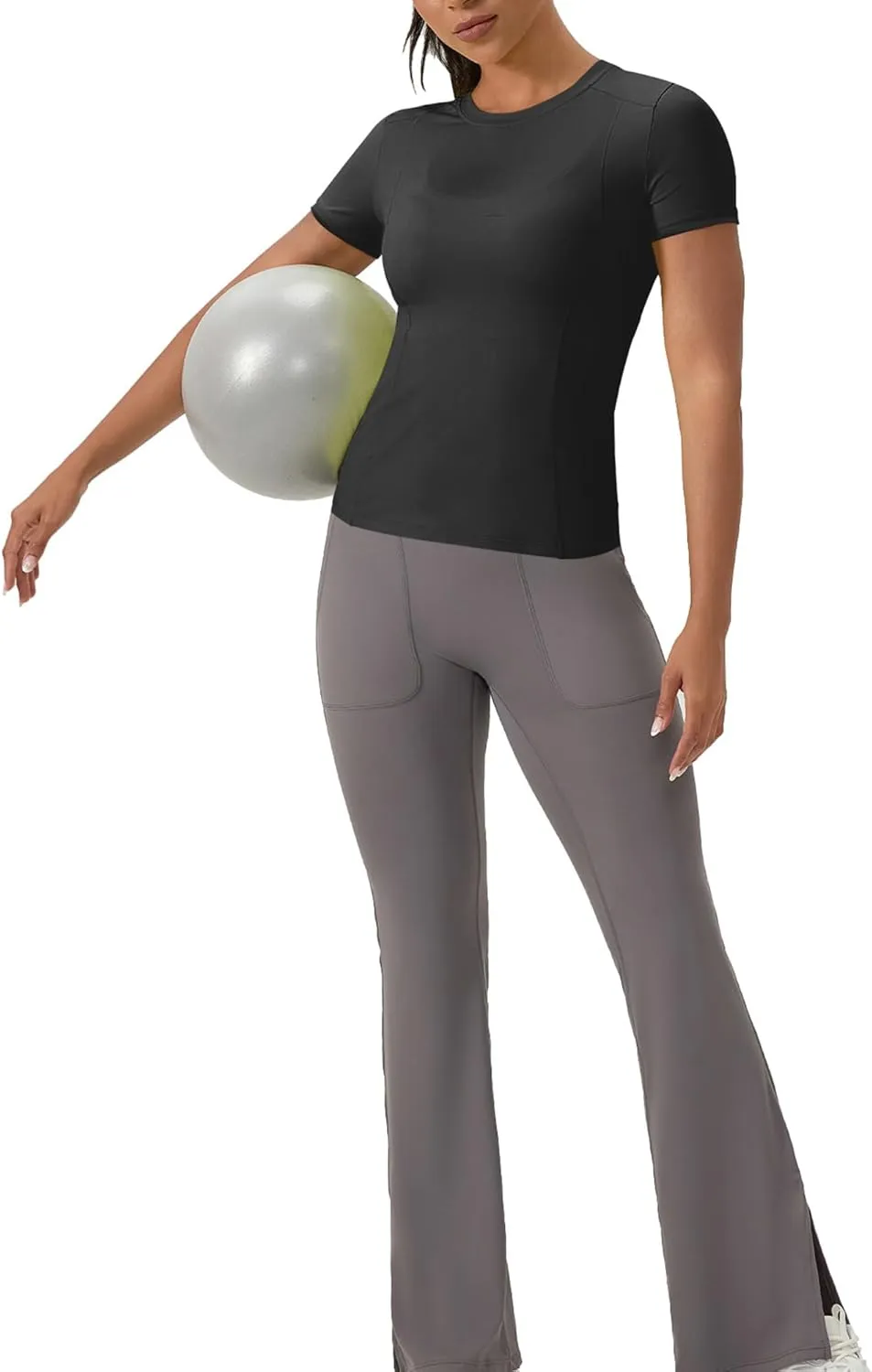 Women's Compression Shirts Short Sleeve Crewneck Athletic Nylon Workout Tops Yoga Gym Quick Dry Tee Shirts