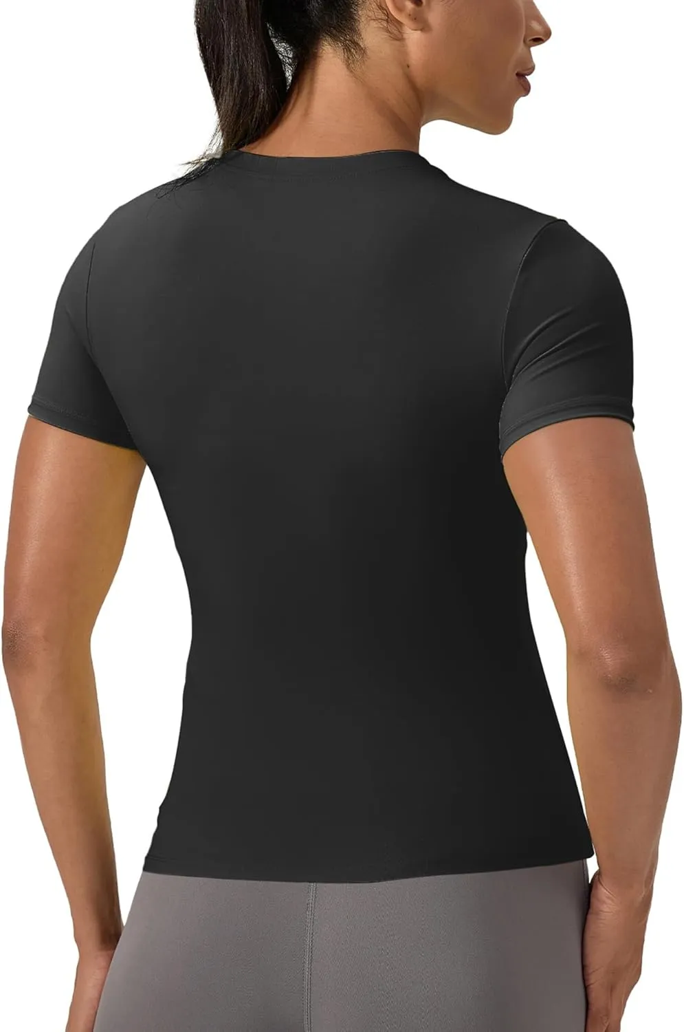 Women's Compression Shirts Short Sleeve Crewneck Athletic Nylon Workout Tops Yoga Gym Quick Dry Tee Shirts