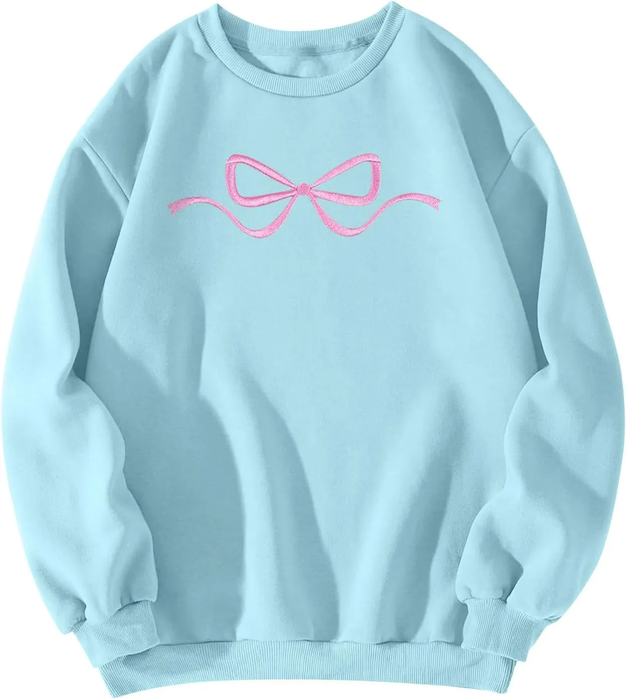 Womens Coquette Bow Sweatshirt - Embroidered Pink Bow Crewneck Pullover, Fall Clean Girl Style