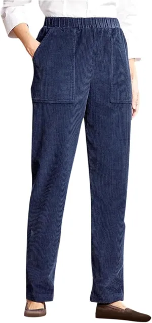 Women's Corduroy Pants Casual High Waist Straight Leg Pants Solid Color Comfy Baggy Pants Trousers with Pockets