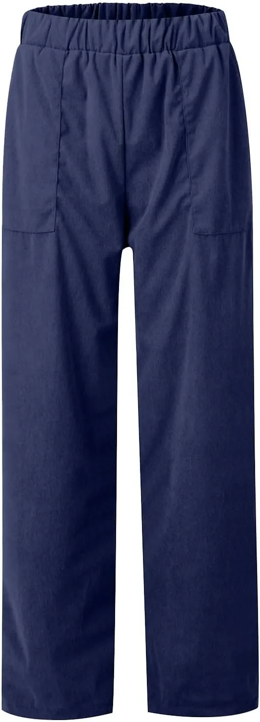 Women's Corduroy Pants Casual High Waist Straight Leg Pants Solid Color Comfy Baggy Pants Trousers with Pockets