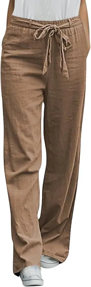 Women's Cotton Linen Baggy Pants Relax Fit Elastic Waist Drawstring Trousers Lightweight Summer Pants 2025 Trendy