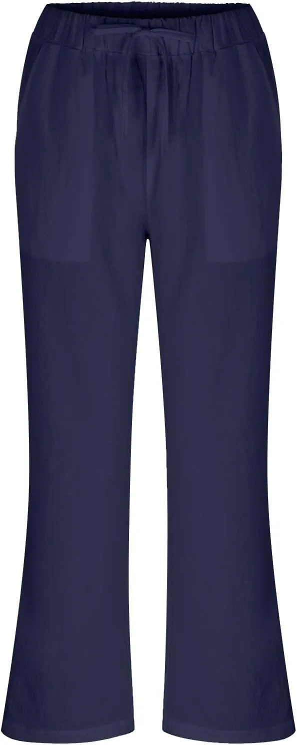 Women's Cotton Linen Baggy Pants Relax Fit Elastic Waist Drawstring Trousers Lightweight Summer Pants 2025 Trendy