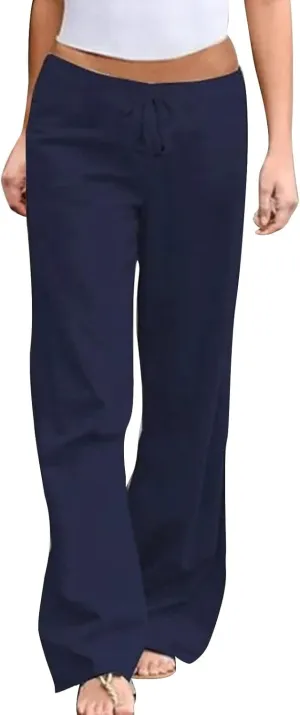 Women's Cotton Linen Baggy Pants Relax Fit Elastic Waist Drawstring Trousers Lightweight Summer Pants 2025 Trendy