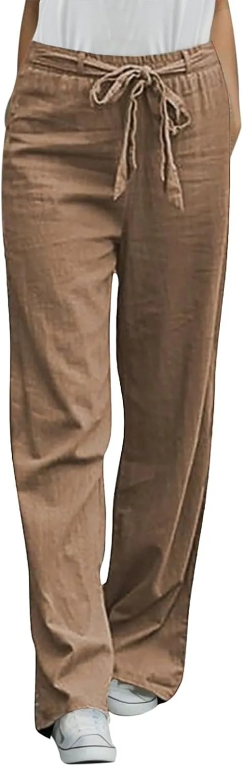 Women's Cotton Linen Baggy Pants Relax Fit Elastic Waist Drawstring Trousers Lightweight Summer Pants 2025 Trendy