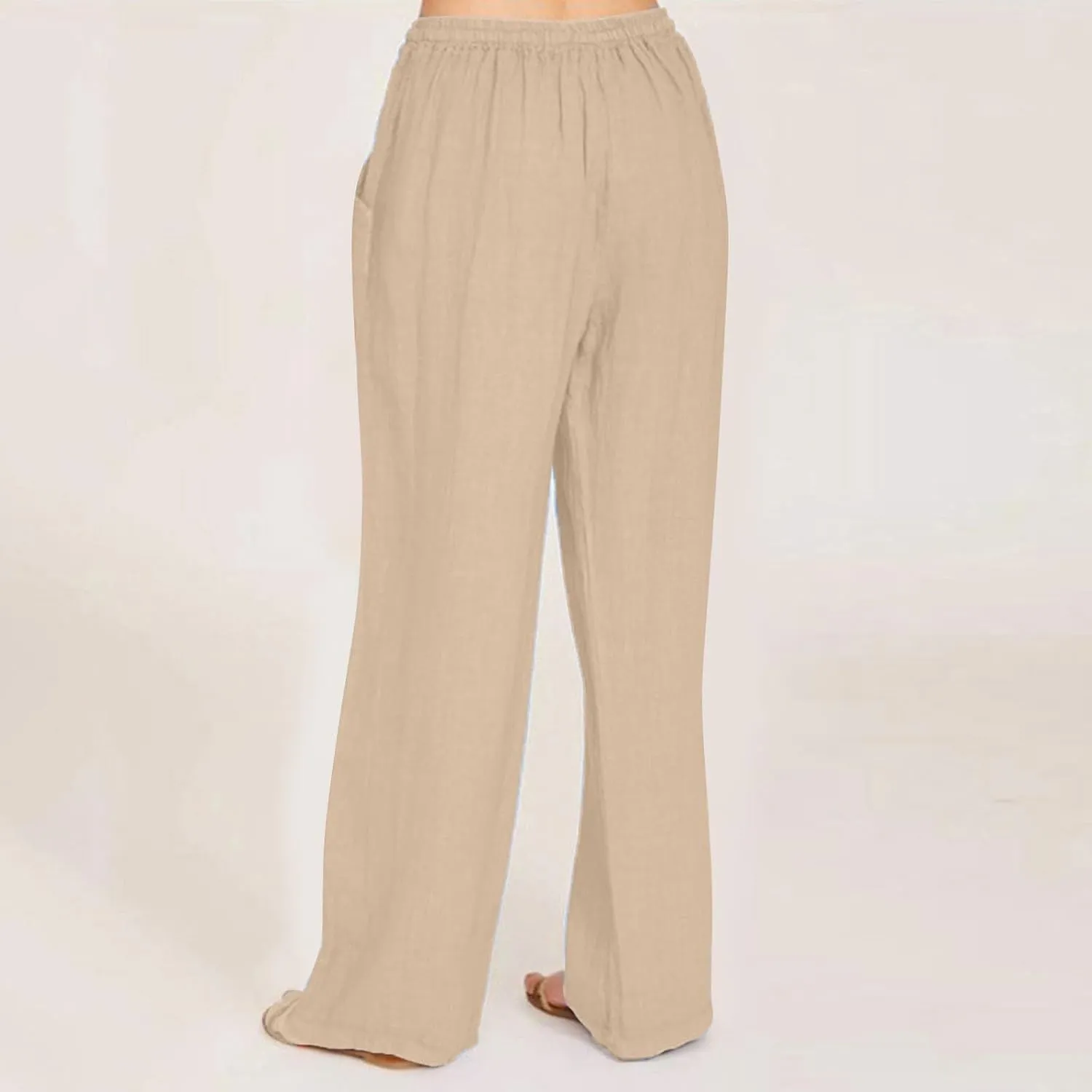 Womens Cotton Linen Palazzo Pants Plus Size Drawstring Elastic Waist Casual Wide Leg Trousers Palazzo Beach Pants