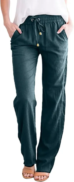 Women's Cotton Linen Straight Leg Pants Casual Summer Loose Sweatpants Tapered Ankle Capris Cropped Beach Trousers