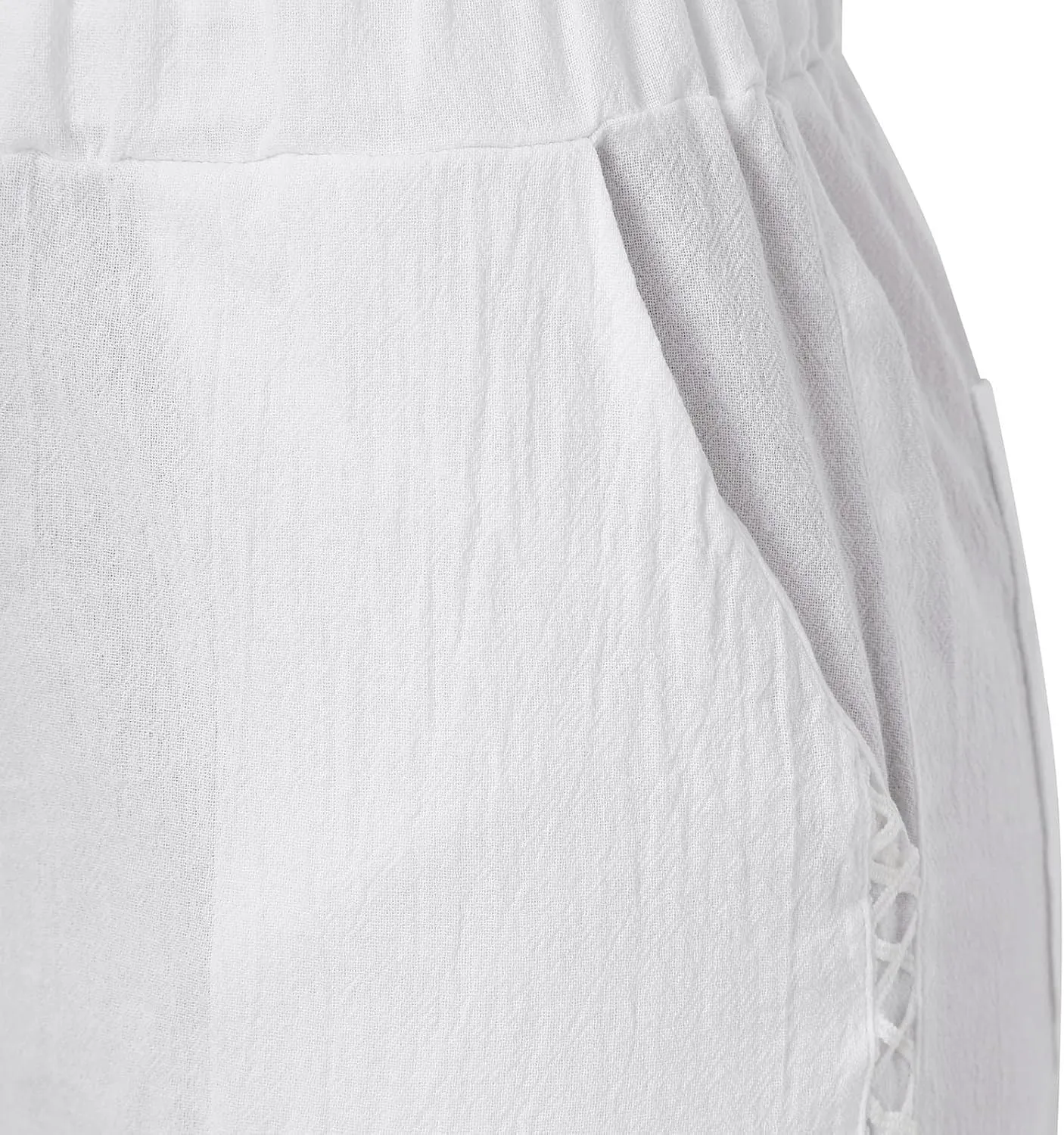 Womens Cotton Linen Straight Pants Elastic Drawstring Casual Trousers Lightweight Comfy Lounge Pant with Pokets for Summer