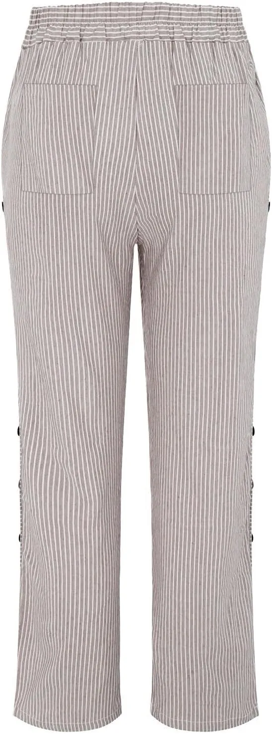Women's Cotton Linen Straight Trousers Loose Fit High-Waist Pants with Side Buttons for Vacation