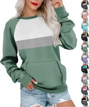 Womens Crewneck Sweatshirt Pullover Trendy Sweatshirts Cute Long Sleeve Y2k Fall Tops Outfits with Pockets