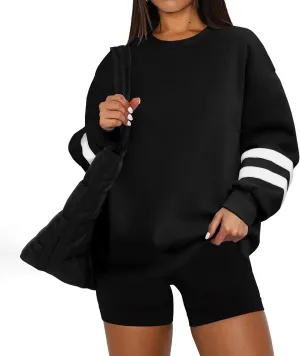 Womens Crewneck Sweatshirt Winter Fleece Plus Size Hoodie Color Block Loose Cute Sweatshirts No Hood Y2k Sweater