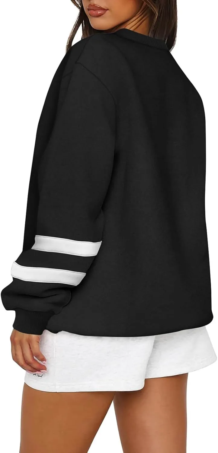 Womens Crewneck Sweatshirt Winter Fleece Plus Size Hoodie Color Block Loose Cute Sweatshirts No Hood Y2k Sweater