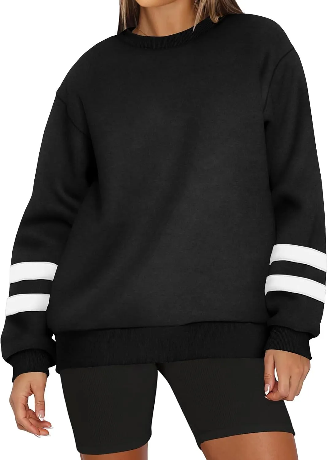 Womens Crewneck Sweatshirt Winter Fleece Plus Size Hoodie Color Block Loose Cute Sweatshirts No Hood Y2k Sweater