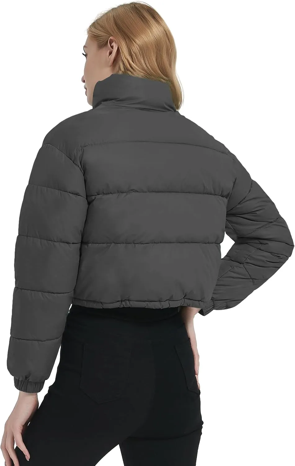 Womens Cropped Puffer Jacket Zip-Up Padded Quilted Short Coats Drawstring Winter Down Coat