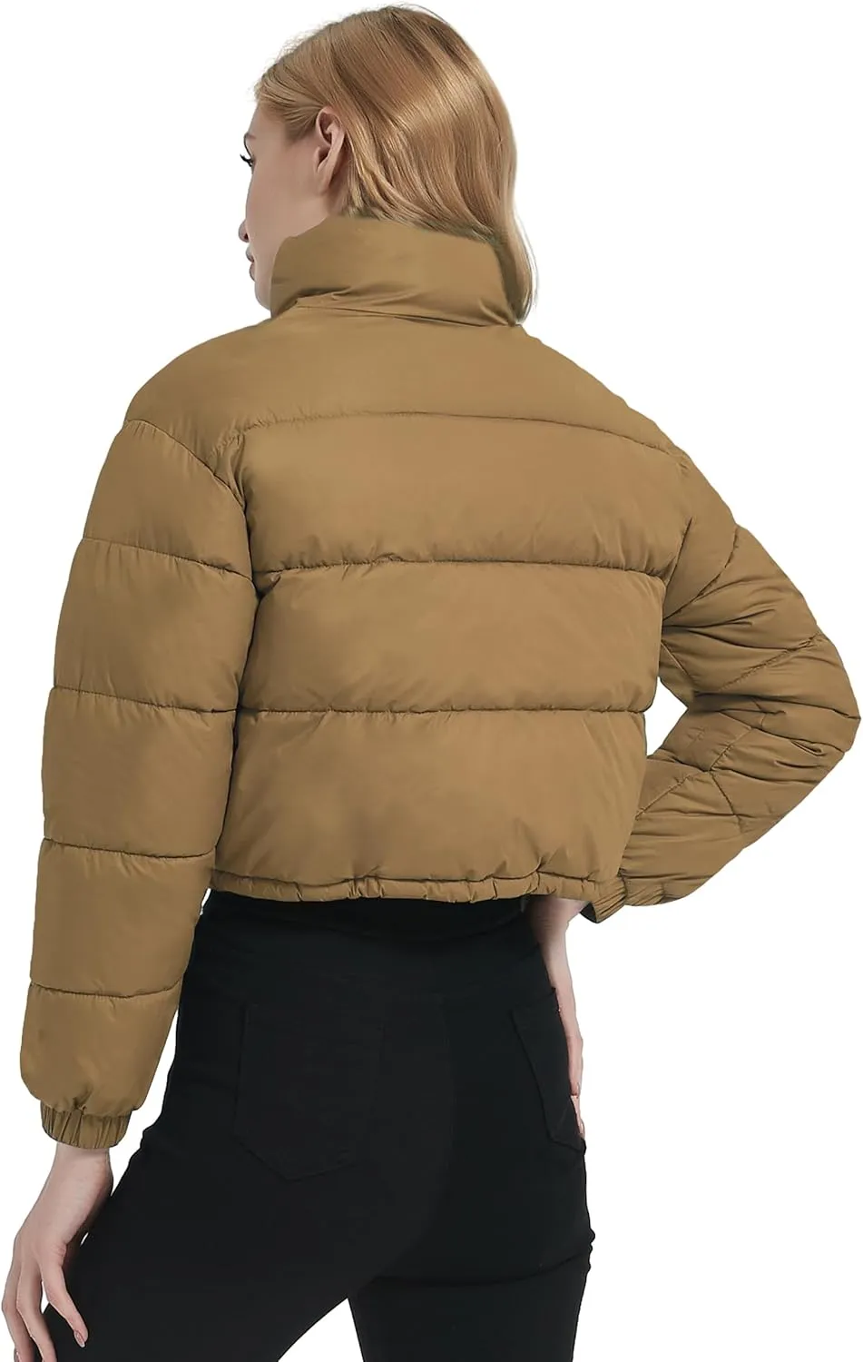 Womens Cropped Puffer Jacket Zip-Up Padded Quilted Short Coats Drawstring Winter Down Coat