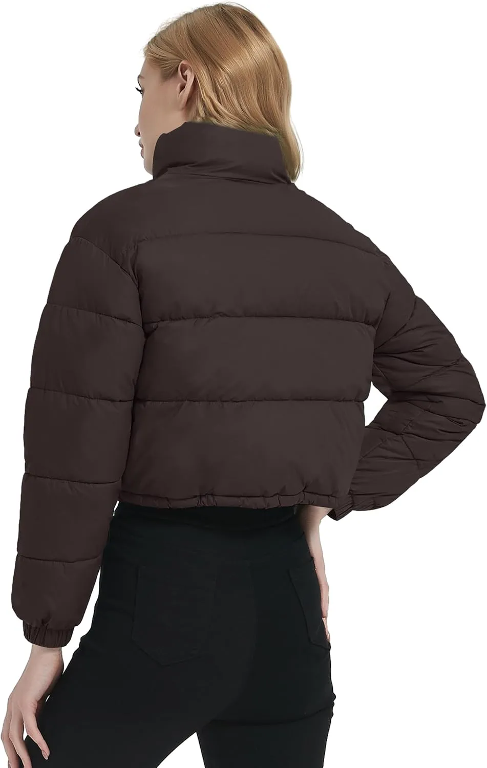 Womens Cropped Puffer Jacket Zip-Up Padded Quilted Short Coats Drawstring Winter Down Coat