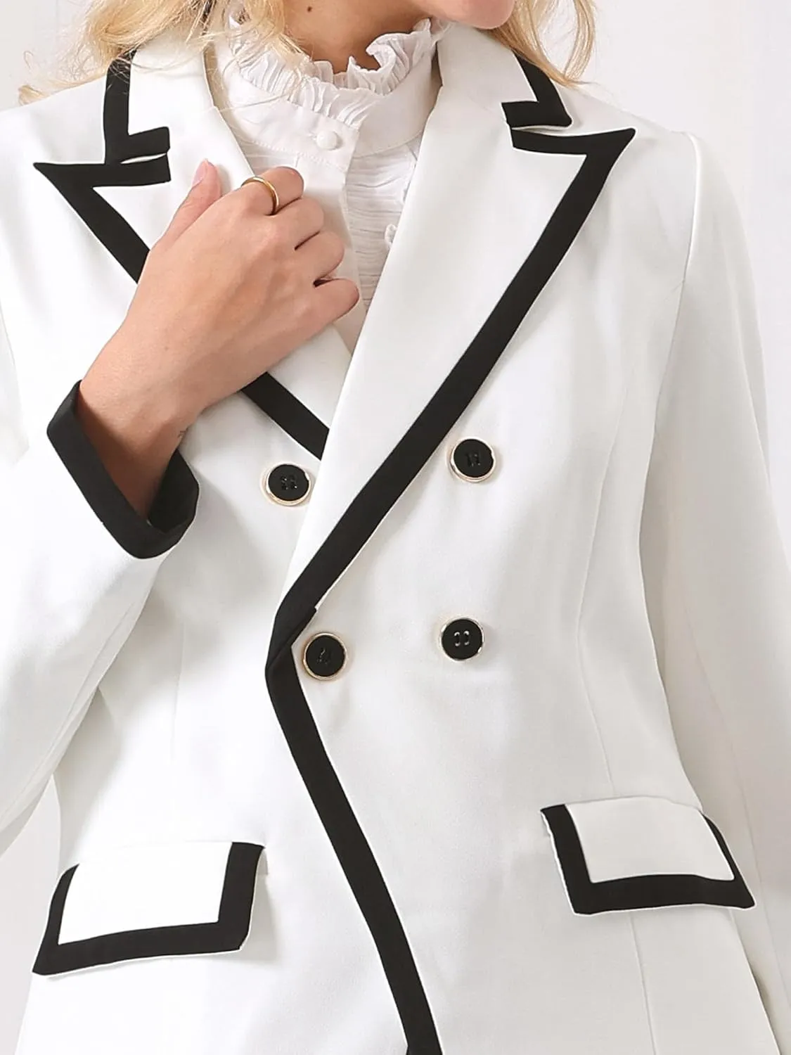 Women's Double Breasted Blazer Panel Trim Long Sleeve Work Suit Blazers Jacket