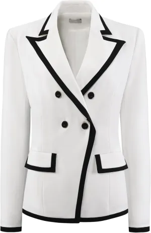 Women's Double Breasted Blazer Panel Trim Long Sleeve Work Suit Blazers Jacket