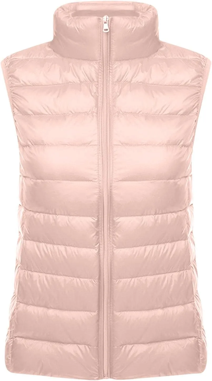 Womens Down Vest Coat Quilted Sleeveless Puffer Jacket Winter Warm Slim Fit Cotton-Padded Waistcoat Solid Color Gilet