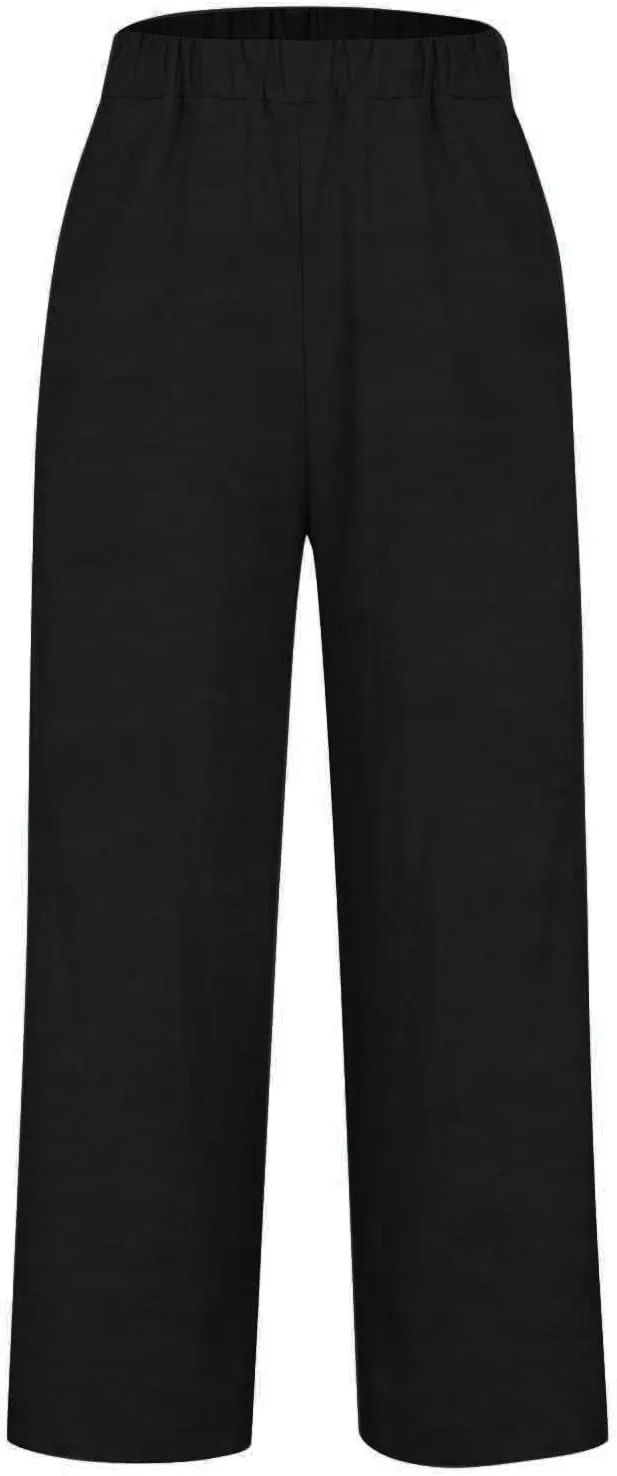 Womens Drawstring Casual Pant Cotton-Linen Loose Wide Leg Trousers Lightweight Summer Pants with Pockets