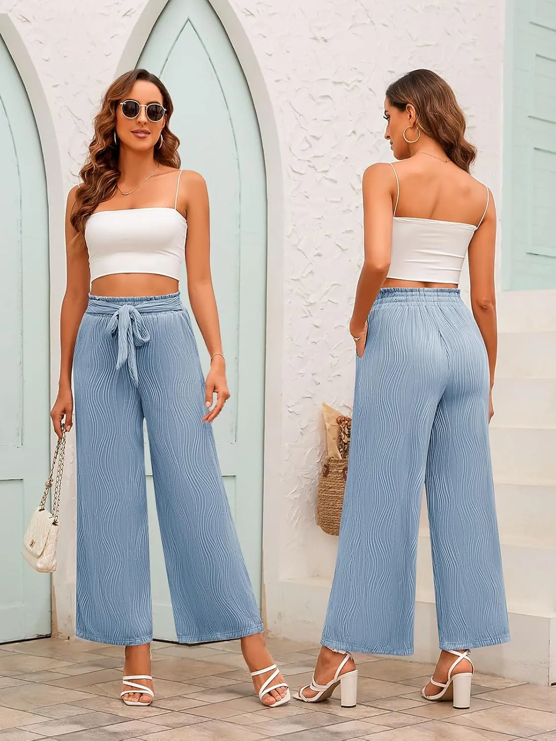 Women's Dress Pants with Pockets Stretchy High Waist Wide Leg Pants Business Casual Women Work Pants