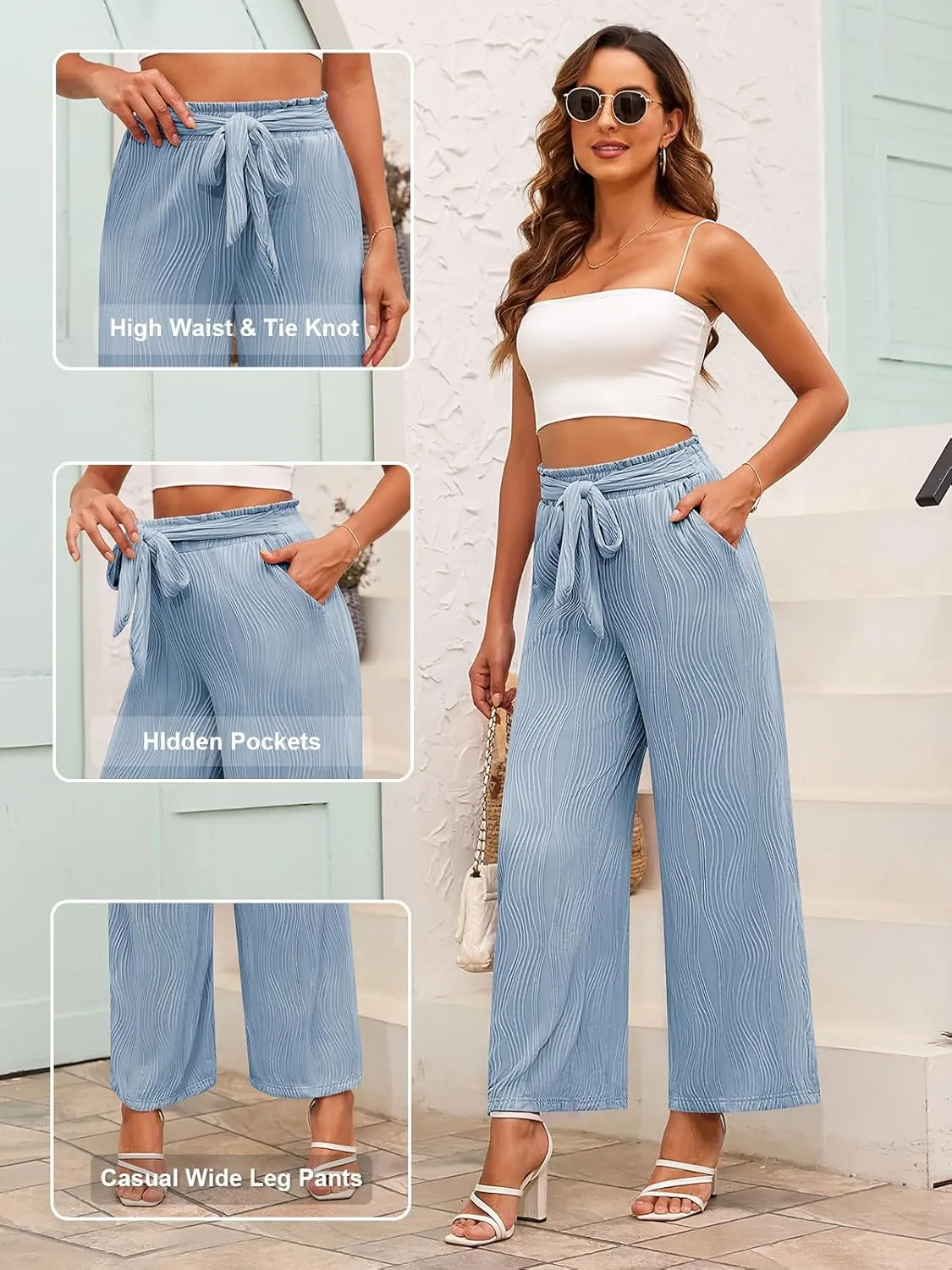 Women's Dress Pants with Pockets Stretchy High Waist Wide Leg Pants Business Casual Women Work Pants